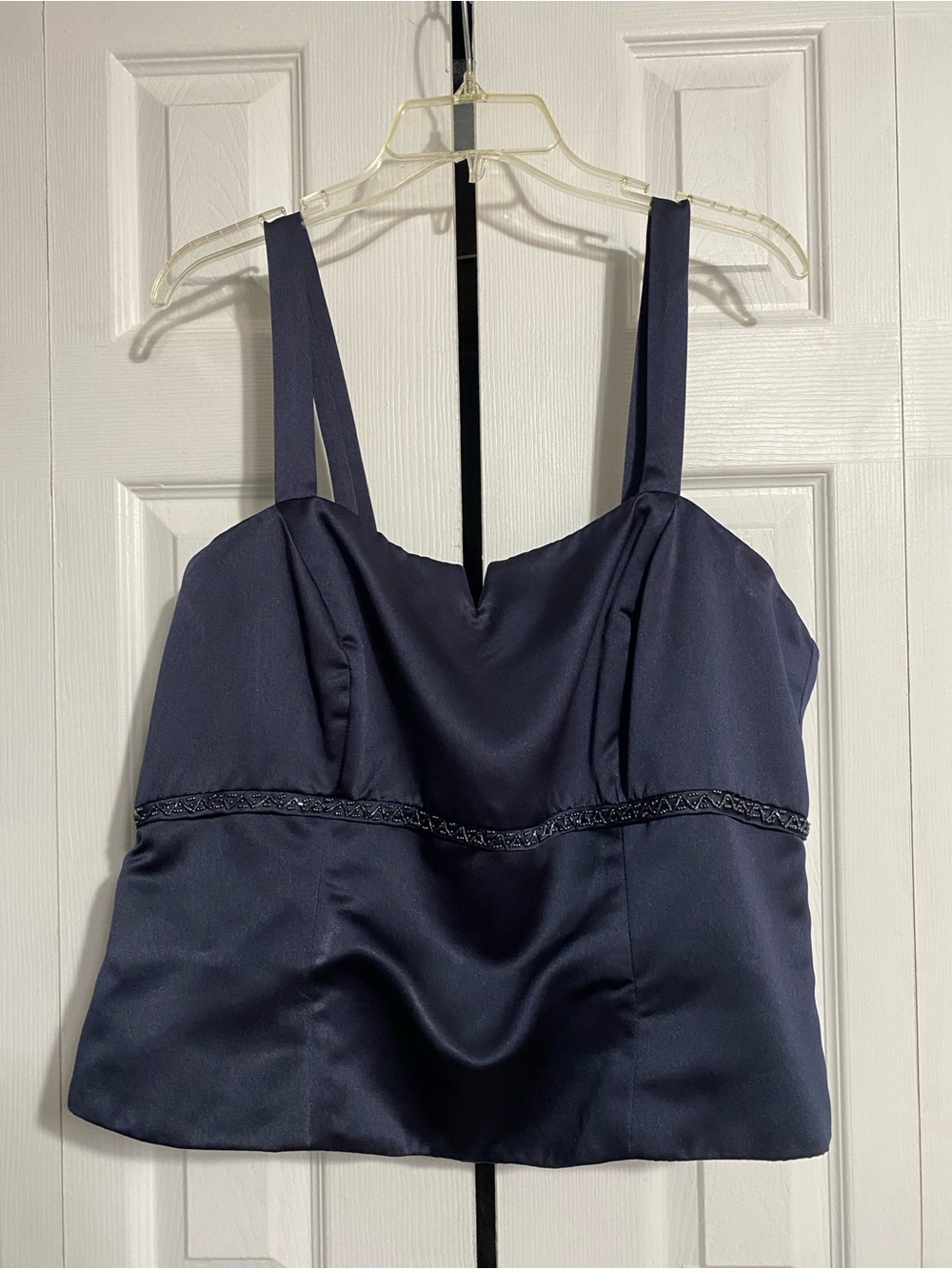 Morilee navy blue formal satin a-line skirt & beaded corset camisole top SIZE 24 - Picture 3 of 16
